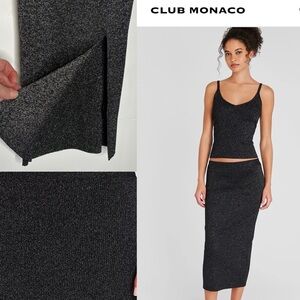 Club Monaco Black charcoal metallic ribbed knit skirt with front slit size small
